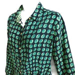 100% LiNeN Isabella Sinclair Shirt Navy Green Contrasting Flip Cuff S